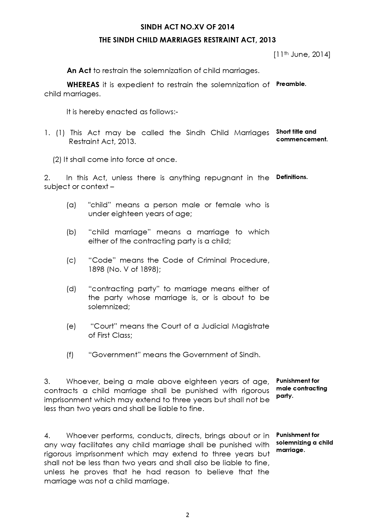 The Sindh Child Marriages Restraint Act, 2013